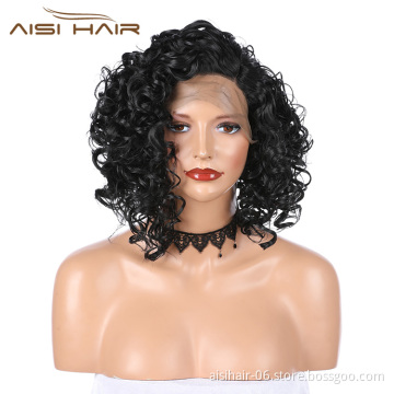 Aisi Hair Short Afro Kinky Curly Wig Cosplay Natural Black Lace Front Wig Side Part Lace Frontal Hair Wigs For Black White Women